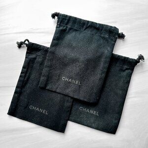 CHANEL Jewelry Gift Cosmetic Beauty Makeup Pouch Black Drawstring Bags SET of 3